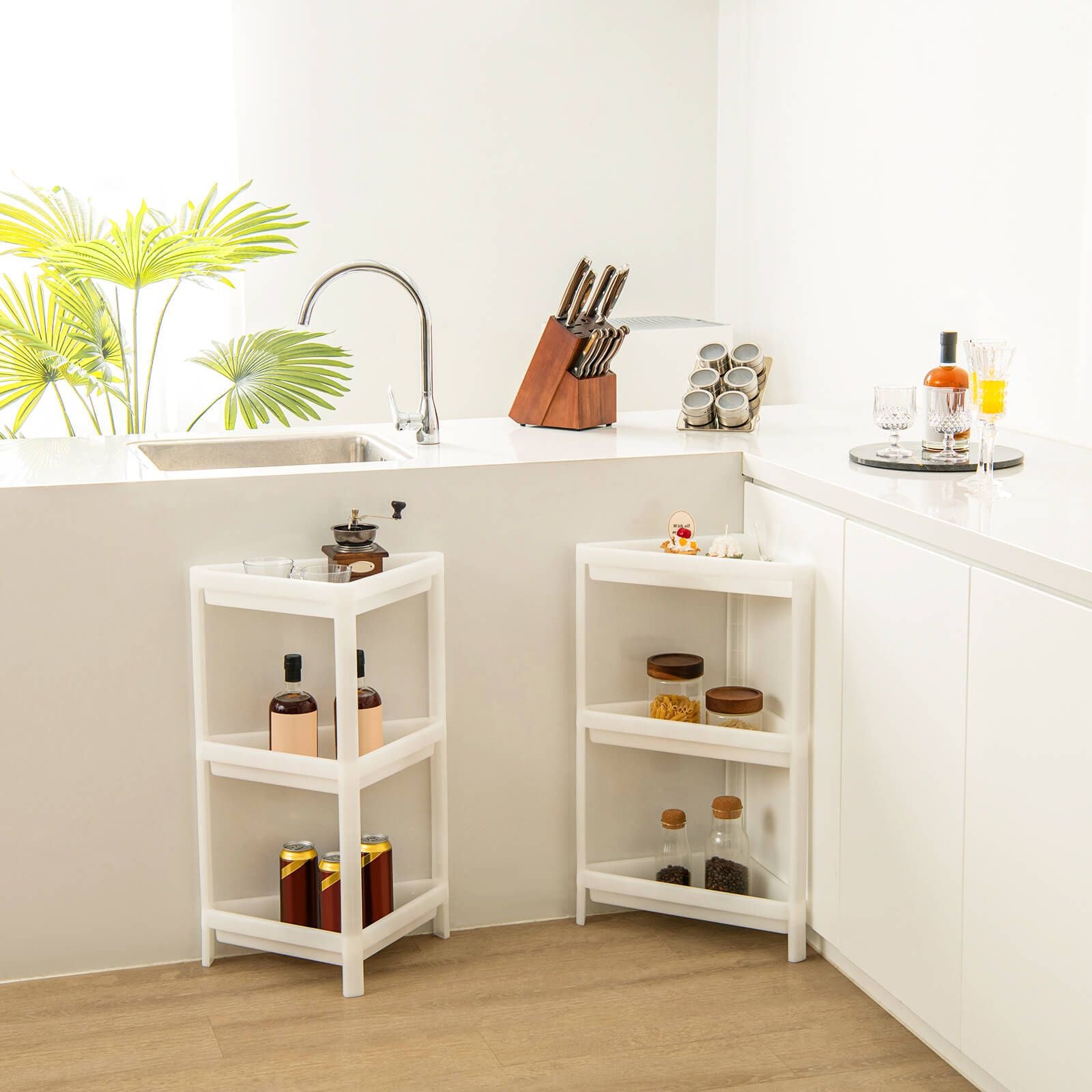 2 Pack 3-Tier Floor Corner Storage Racks with Drainage Holes