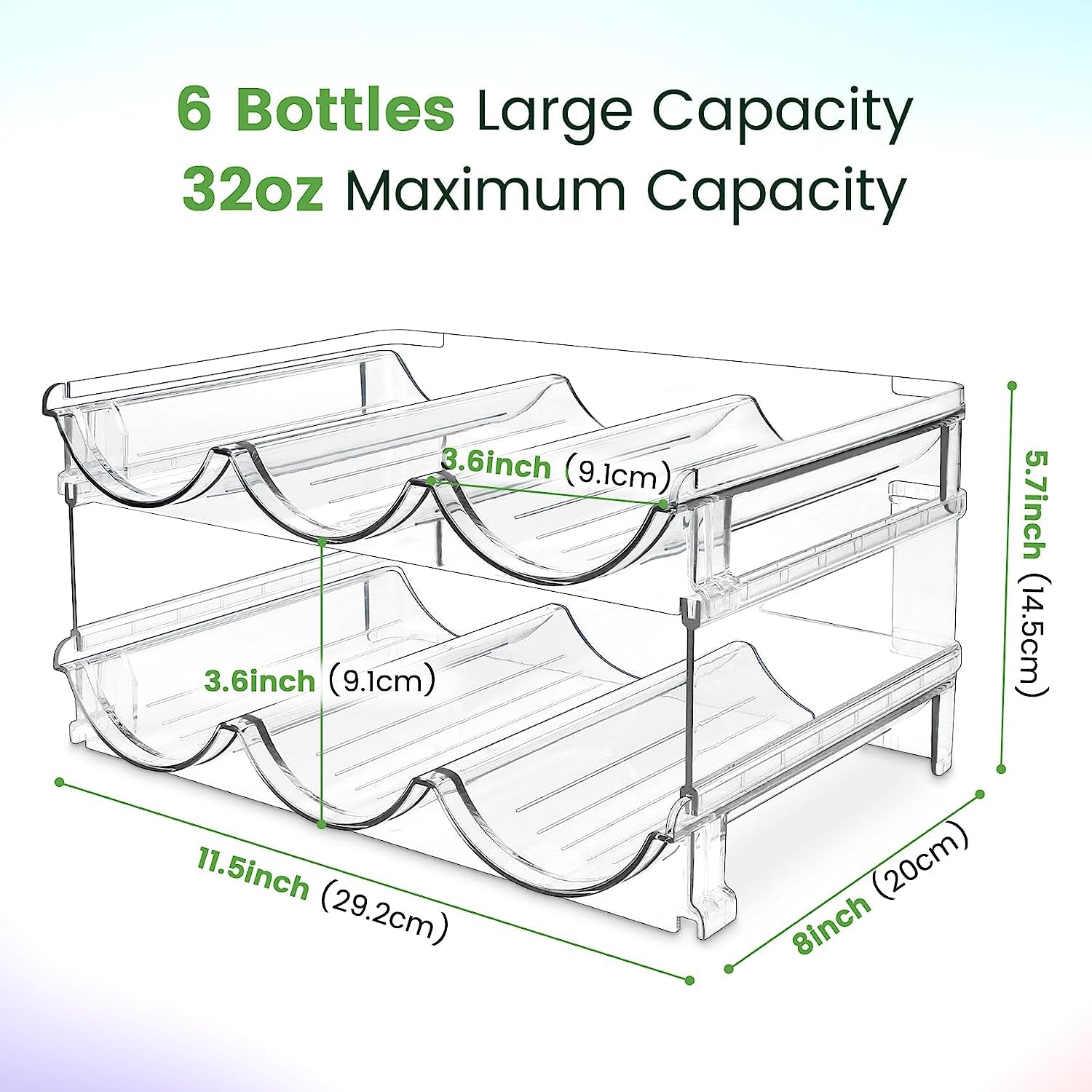 Water Bottle Organizer, 2 Packs, Clear Lucite, Stackable, Space Saving Plastic, Easy to Install, Countertop Mounting