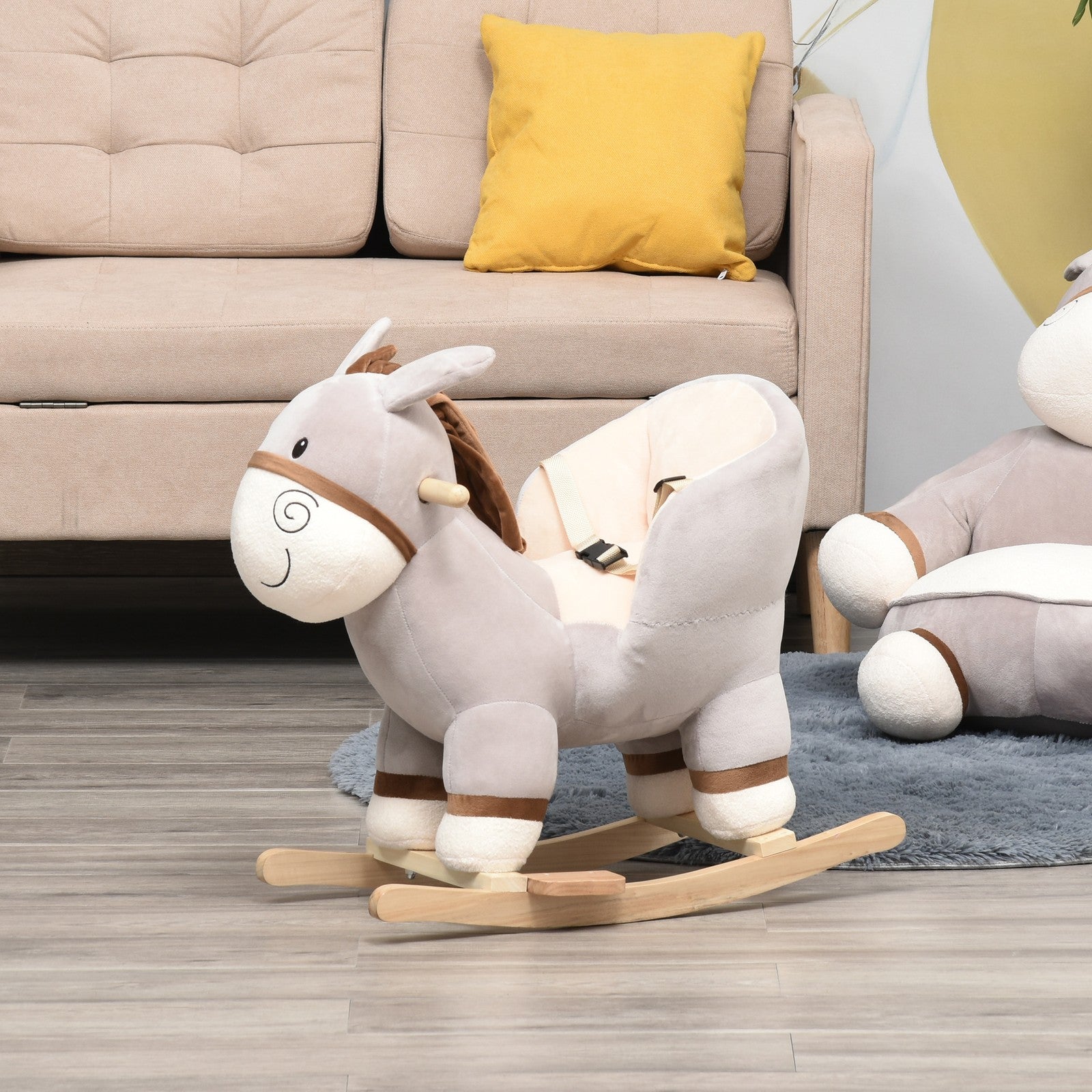 HOMCOM Cute Kids Ride-On Rocking Donkey W/ Sound Handlebars Seat Belt Plush Body