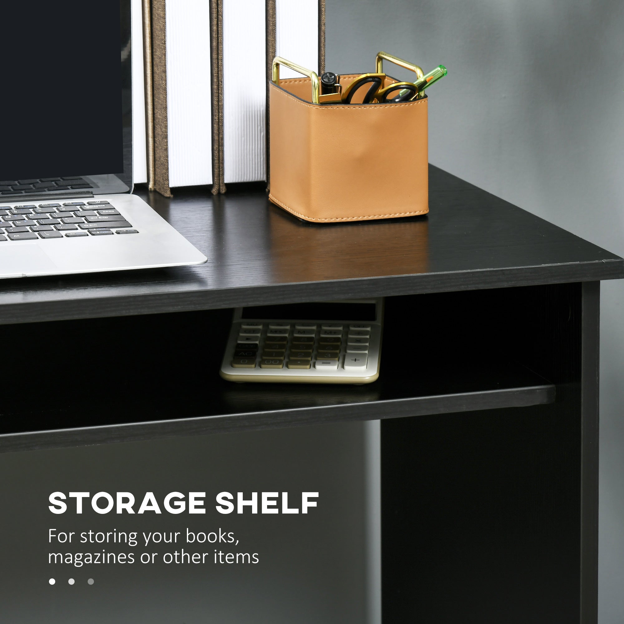 Writing Desk Laptop Table Workstation with Shelf Home Office High Gloss White