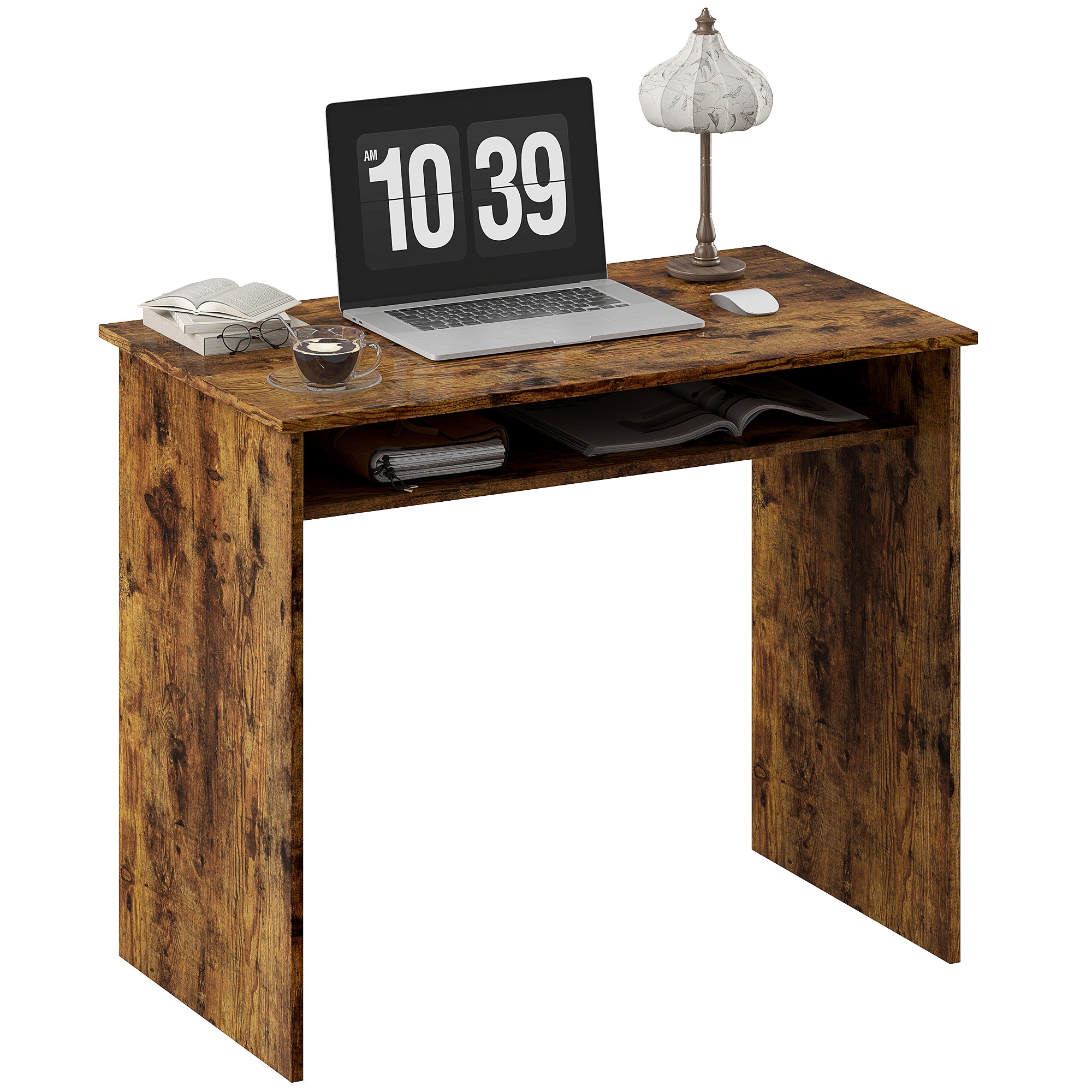 Writing Desk Laptop Table Workstation with Shelf Home Office High Gloss White