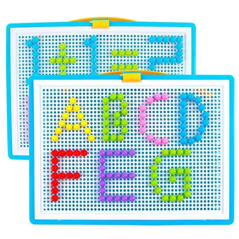 296 Pieces/Set Box-Packed Grain Mushroom Nail Beads Intelligent 3D Puzzle Games Jigsaw Board for Children Kids Educational Toys