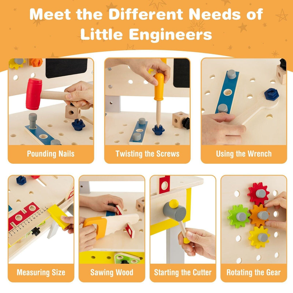 Kid’S Pretend Play Workbench Set Wooden Tool Work Bench Toy W/ Blackboard