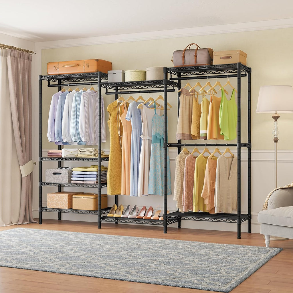 V5 plus Large Portable Wardrobe Rack Freestanding Wardrobe, Multifunctional Clothes Rack, Heavy Duty Metal Clothes Rack for Hanging Clothes, 85 X 15.7 Inch W X 76 H, Black