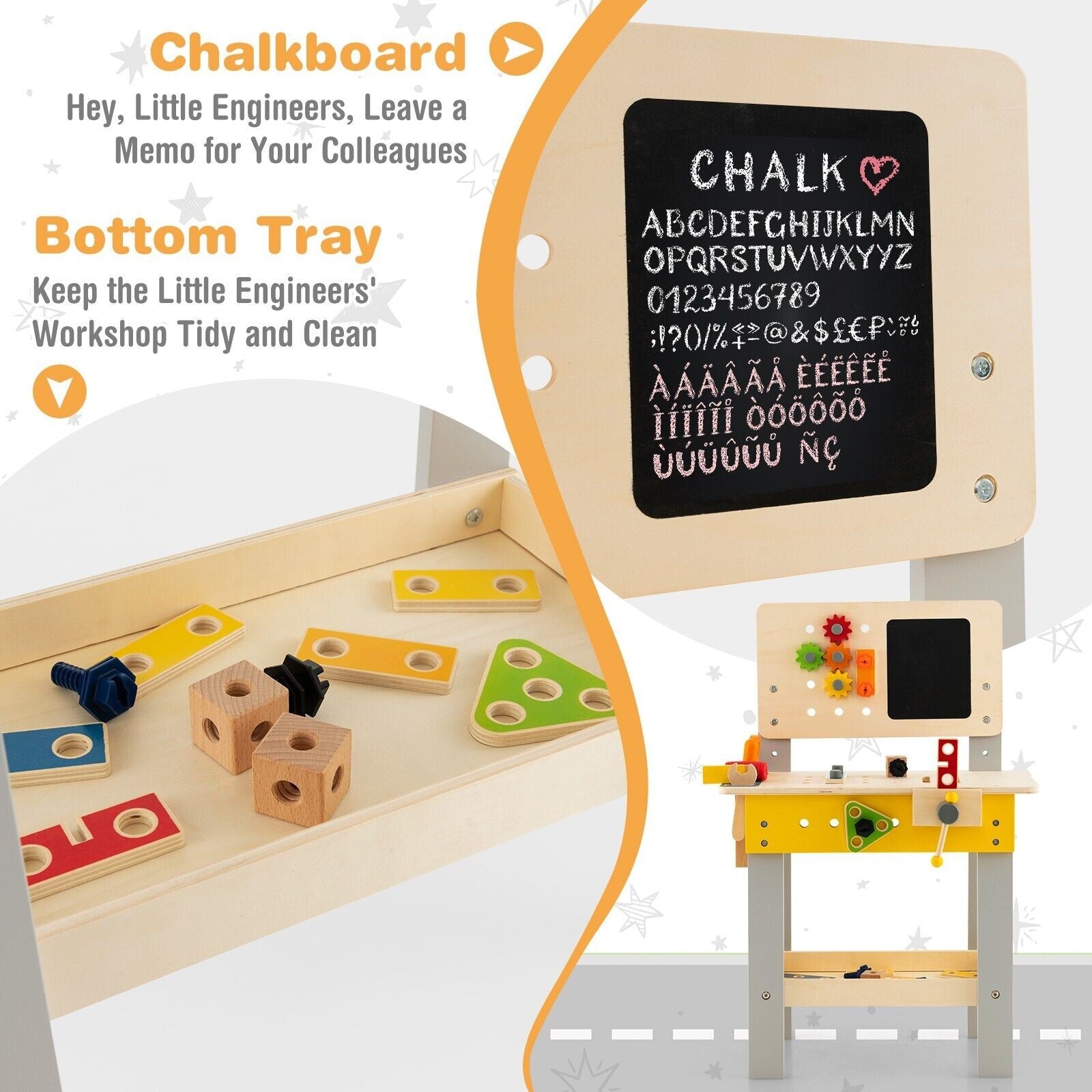 Kid’S Pretend Play Workbench Set Wooden Tool Work Bench Toy W/ Blackboard