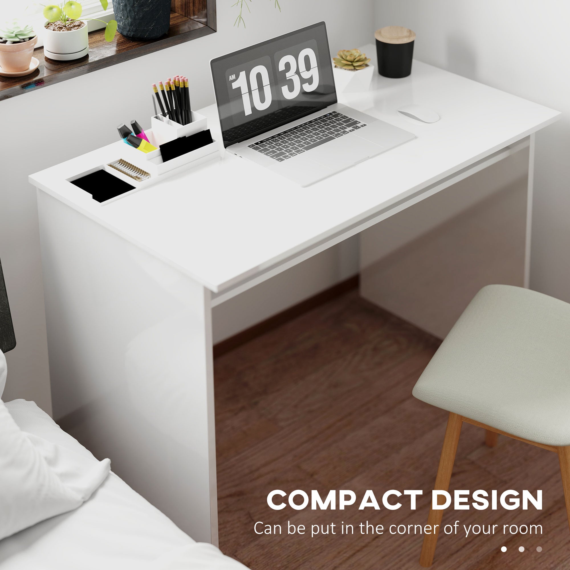 Writing Desk Laptop Table Workstation with Shelf Home Office High Gloss White
