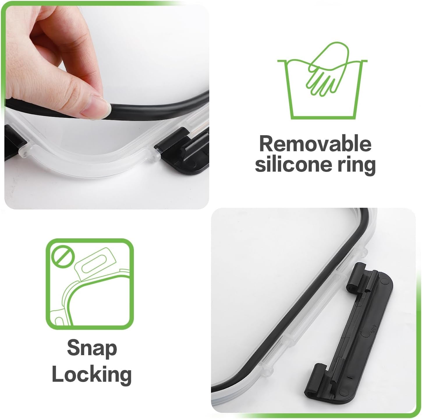 24Pc Borosilicate Glass Food Storage Containers with Lids, Glass Meal Prep Containers with Leak Proof Snap Lock, Airtight Bento Lunch Boxes, Kitchen Storage (12 Lids & 12 Containers)-Black