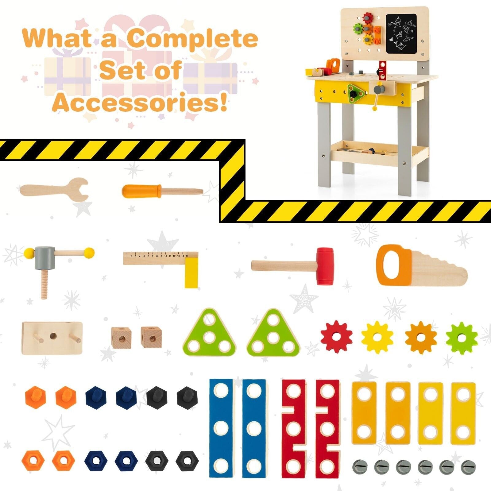 Kid’S Pretend Play Workbench Set Wooden Tool Work Bench Toy W/ Blackboard