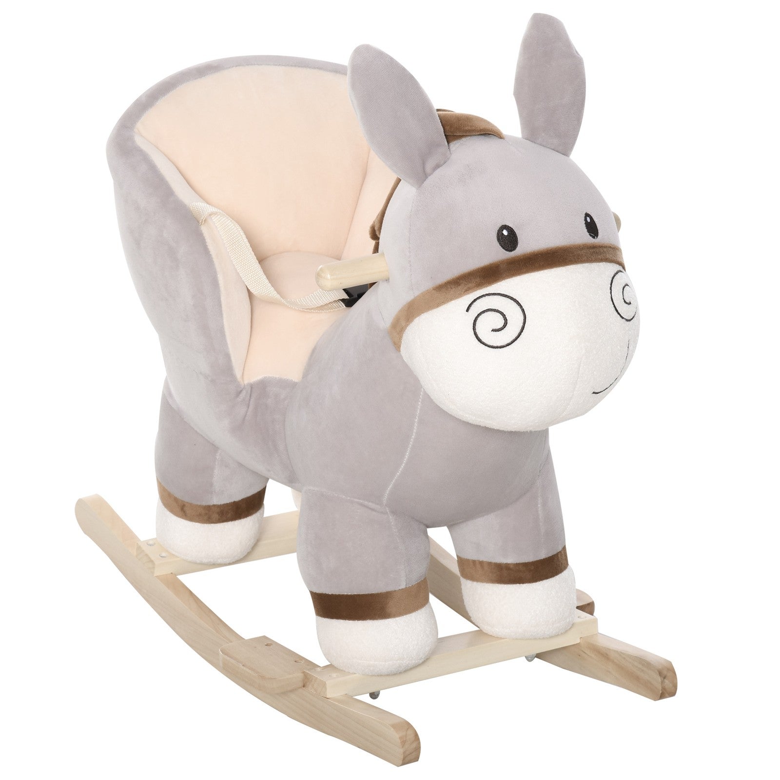 HOMCOM Cute Kids Ride-On Rocking Donkey W/ Sound Handlebars Seat Belt Plush Body