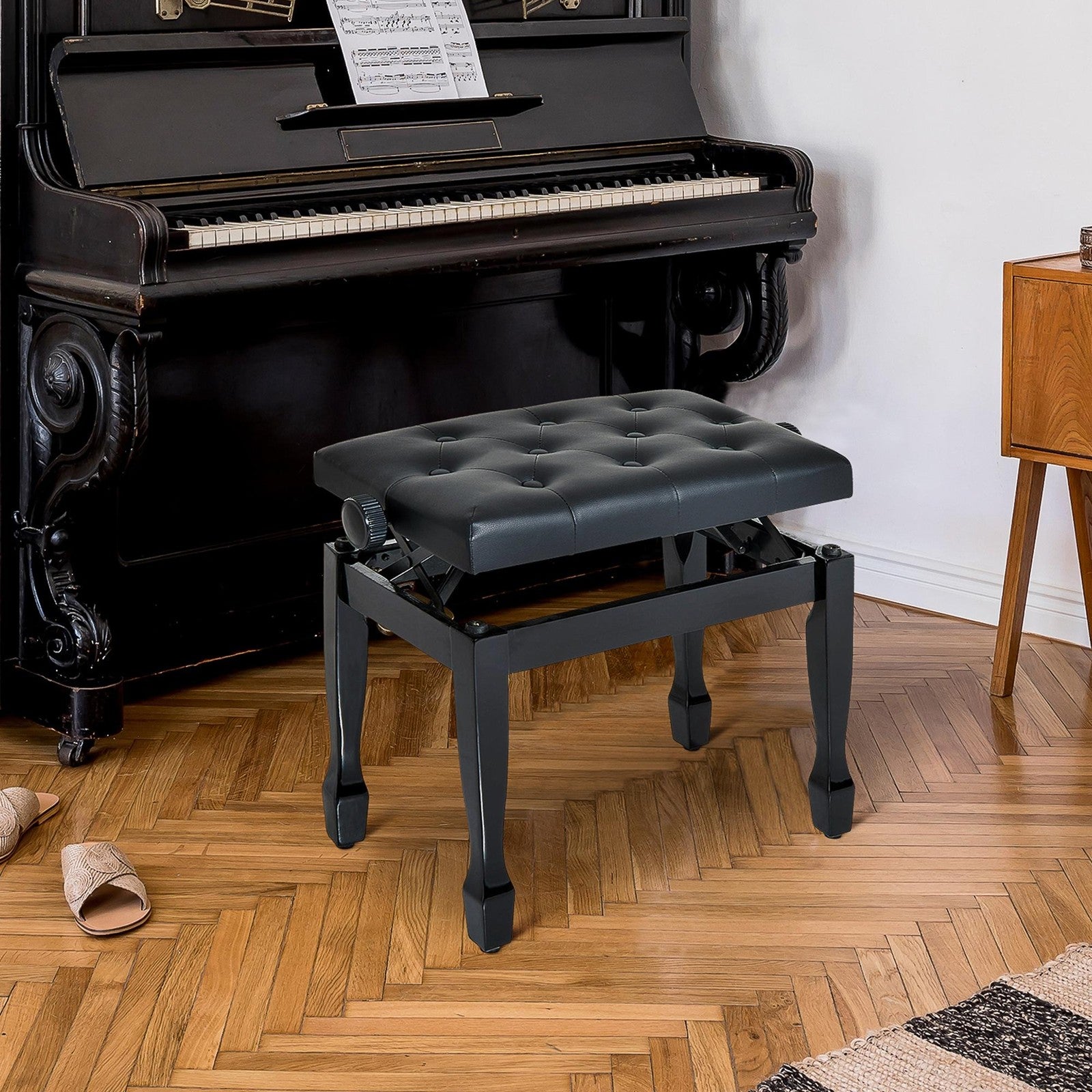 Classic Digital Keyboard Piano Bench Padded Seat Stool Solid Wooden