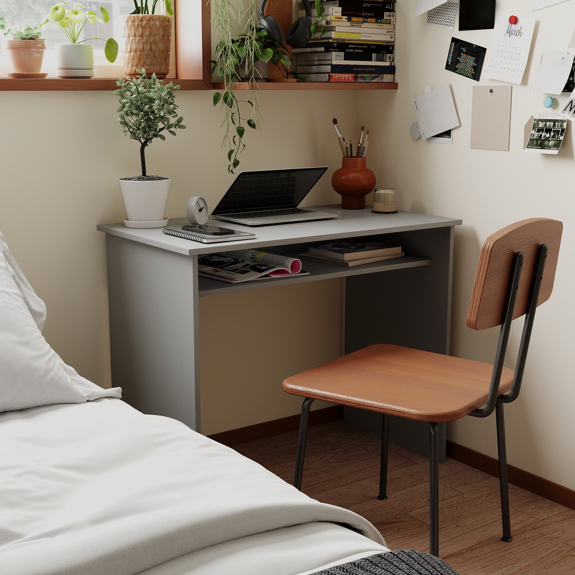 Writing Desk Laptop Table Workstation with Shelf Home Office High Gloss White