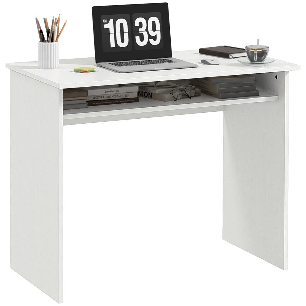 Writing Desk Laptop Table Workstation with Shelf Home Office High Gloss White