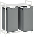 Laundry Hamper, Laundry Basket, Laundry Sorter with 2 Pull-Out and Removable Bags, Shelf, Metal Frame, 2 X 12.1 Gallons (46 L), 28.8 X 13 X 28.4 Inches, Slate Gray and Cloud White UBLH201W11