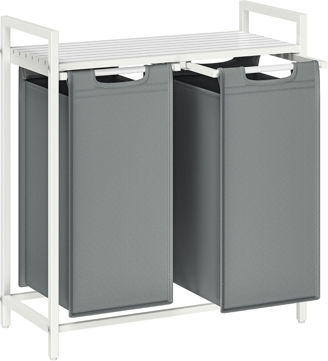 Laundry Hamper, Laundry Basket, Laundry Sorter with 2 Pull-Out and Removable Bags, Shelf, Metal Frame, 2 X 12.1 Gallons (46 L), 28.8 X 13 X 28.4 Inches, Slate Gray and Cloud White UBLH201W11