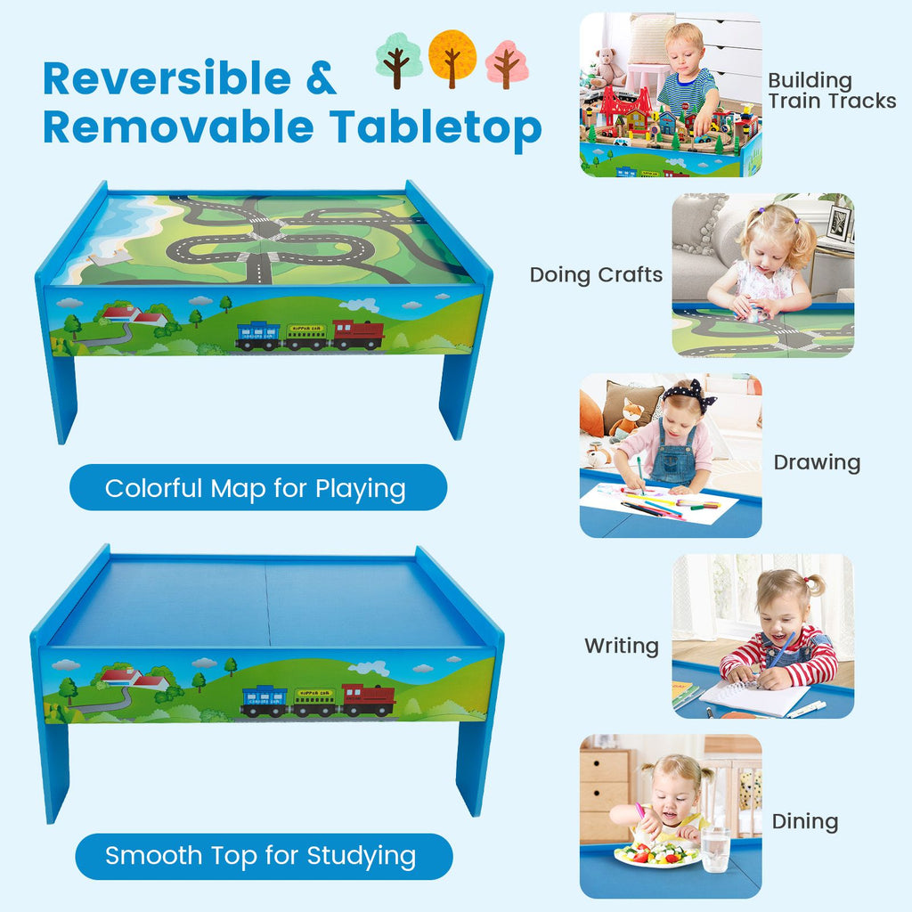 80-Piece Wooden Activity Playset with Reversible Tabletop