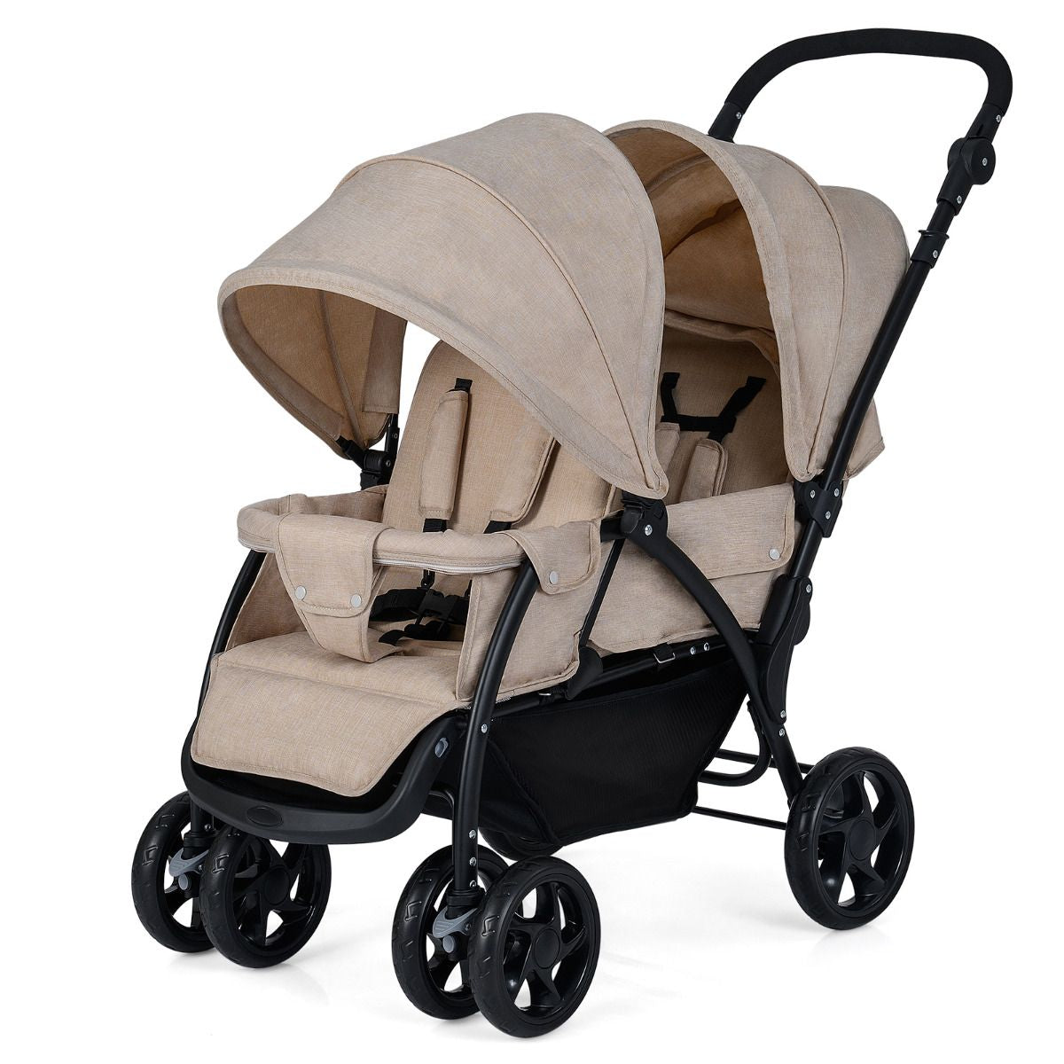 Double Pushchair with Adjustable Backrest and Sunshade