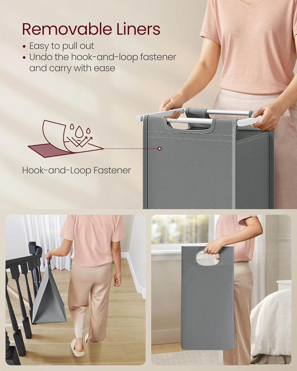 Laundry Hamper, Laundry Basket, Laundry Sorter with 2 Pull-Out and Removable Bags, Shelf, Metal Frame, 2 X 12.1 Gallons (46 L), 28.8 X 13 X 28.4 Inches, Slate Gray and Cloud White UBLH201W11