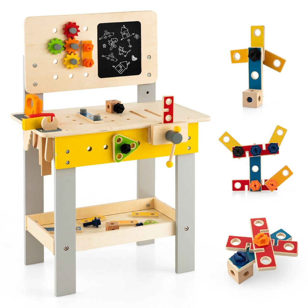 Kid’S Pretend Play Workbench Set Wooden Tool Work Bench Toy W/ Blackboard
