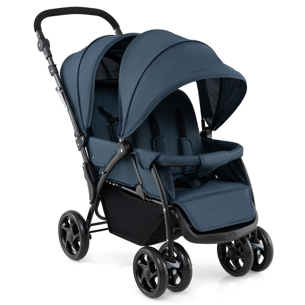 Double Pushchair with Adjustable Backrest and Sunshade