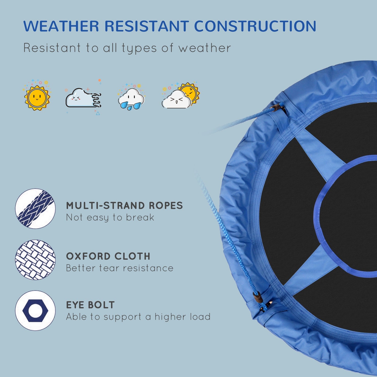 100Cm round Swing Kids Nest Swing Seat Children Garden Play for Indoor Outdoor