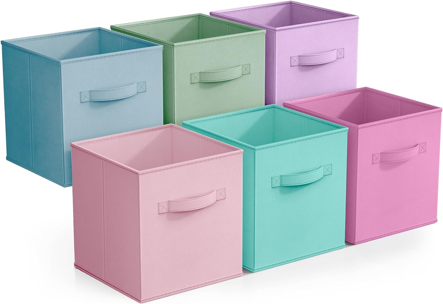 Fabric Storage Cubes - 6 Foldable Storage Bins for Organizing Pantry, Cubbies, Toy Box - Clothes Storage & Closet Organizer - 11 Inch Collapsible Cube Baskets for Shelves with Handle
