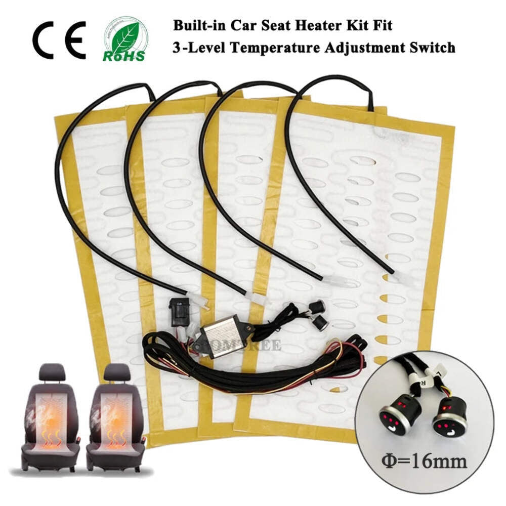 12V Dual Heated Car Seat Kit Fits 2 Seats with 3-Level Switch Winter Warmer Set