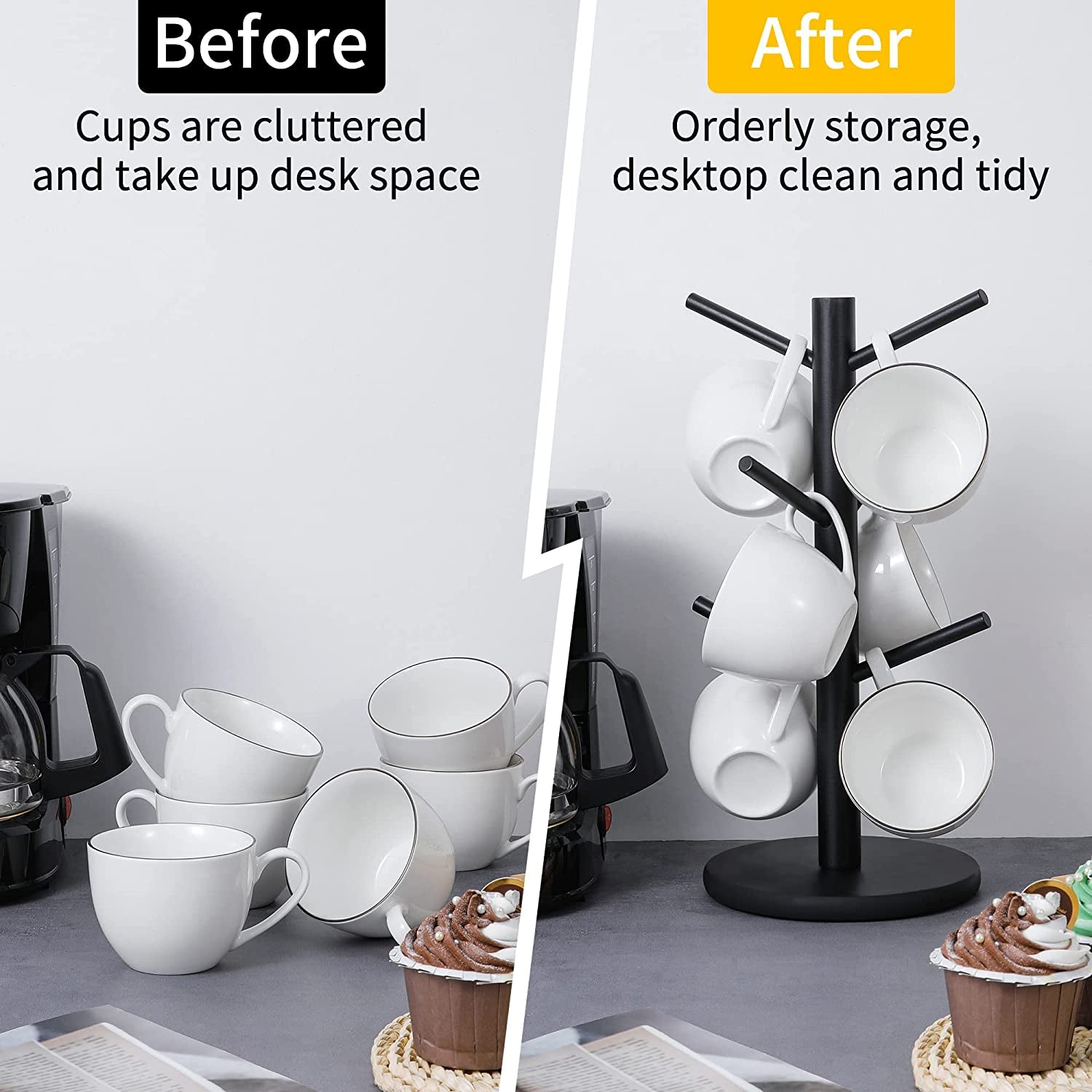 Mug Holder Tree, Coffee Cup Holder with 6 Hooks (Black)