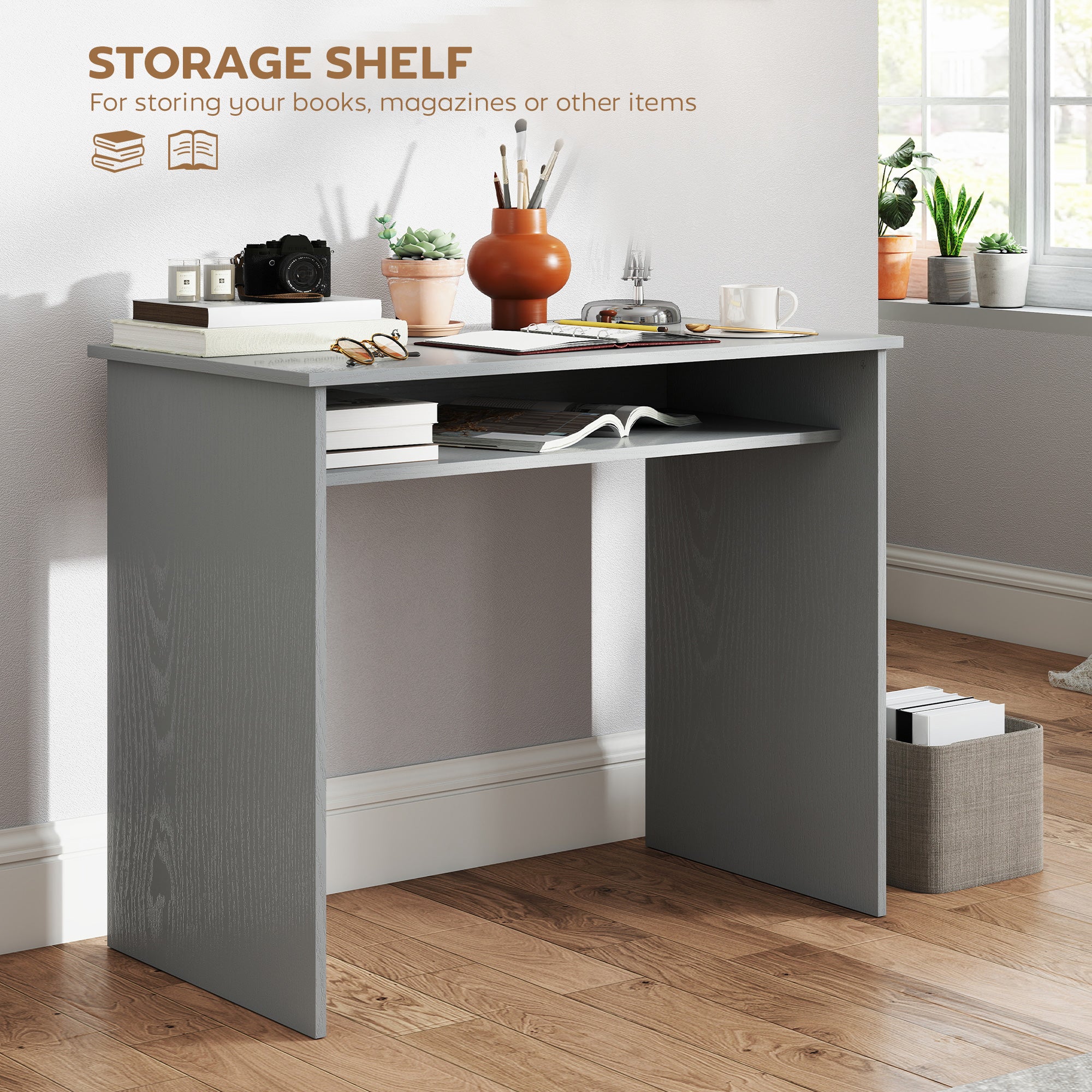 Writing Desk Laptop Table Workstation with Shelf Home Office High Gloss White