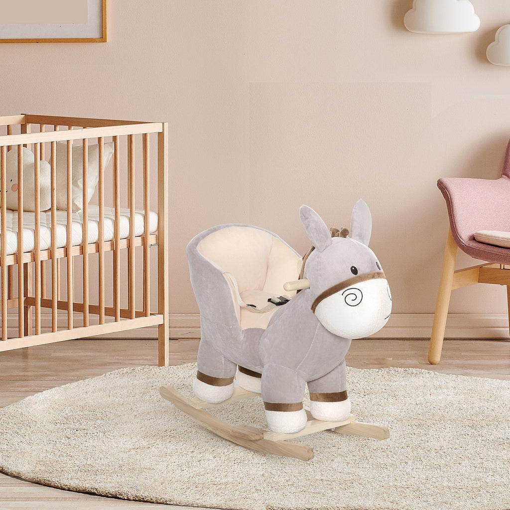 HOMCOM Cute Kids Ride-On Rocking Donkey W/ Sound Handlebars Seat Belt Plush Body