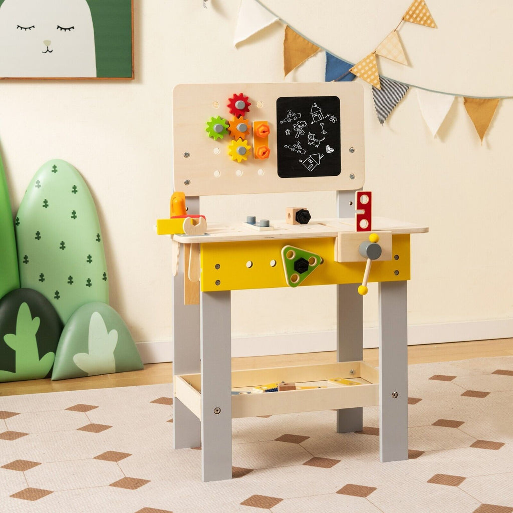 Kid’S Pretend Play Workbench Set Wooden Tool Work Bench Toy W/ Blackboard