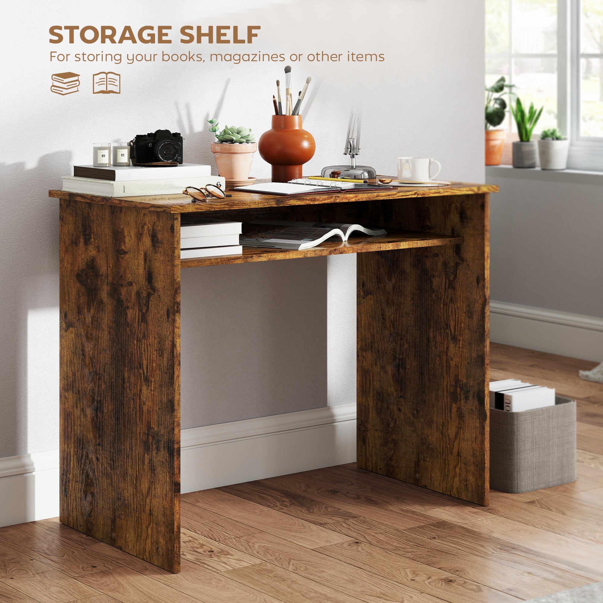 Writing Desk Laptop Table Workstation with Shelf Home Office High Gloss White