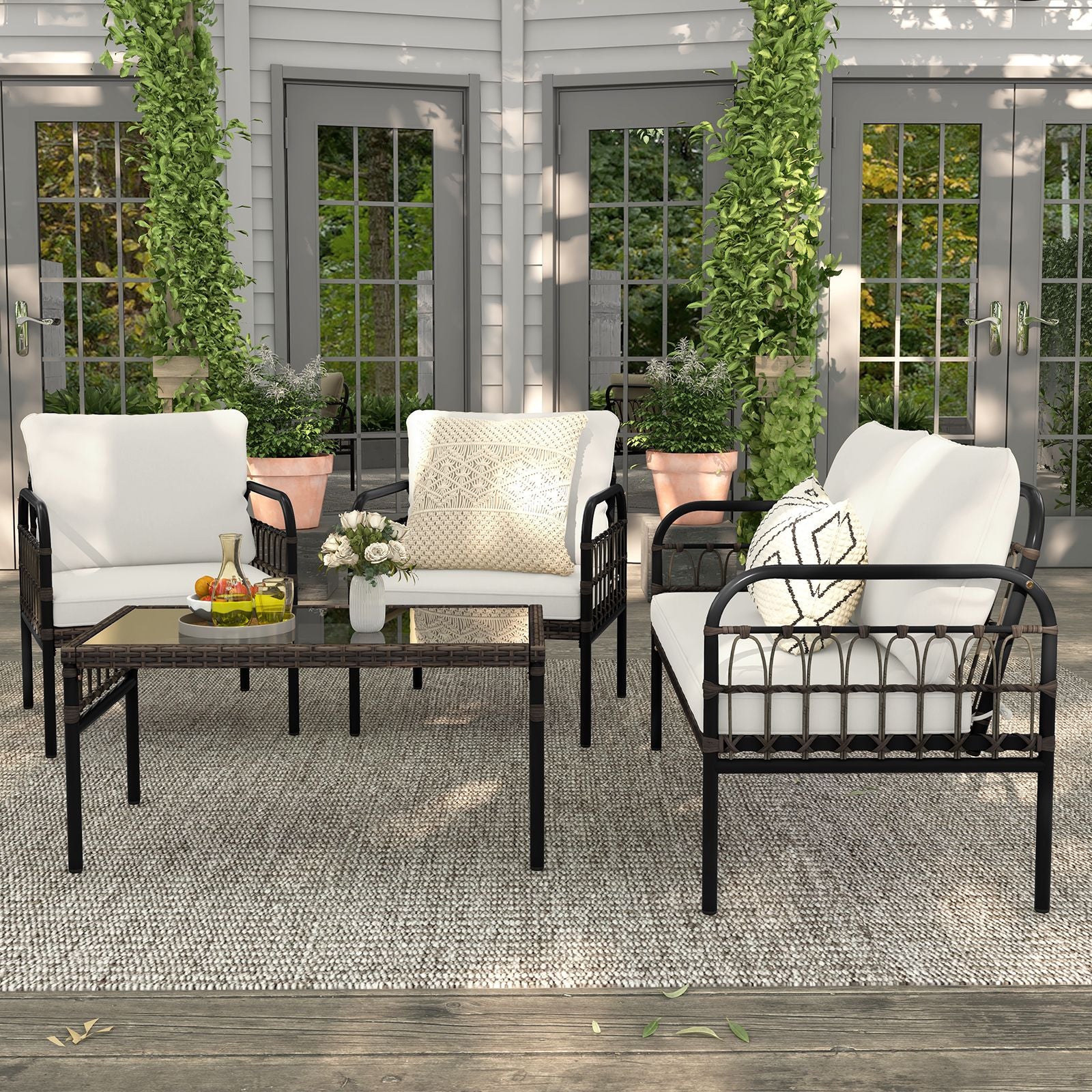 4 Pieces Patio Furniture Set with Soft Cushions