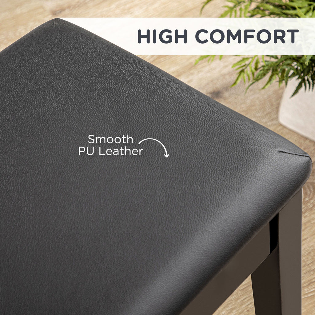 Classic Piano Bench Stool, PU Leather Keyboard Seat Rubber Wood Legs Black