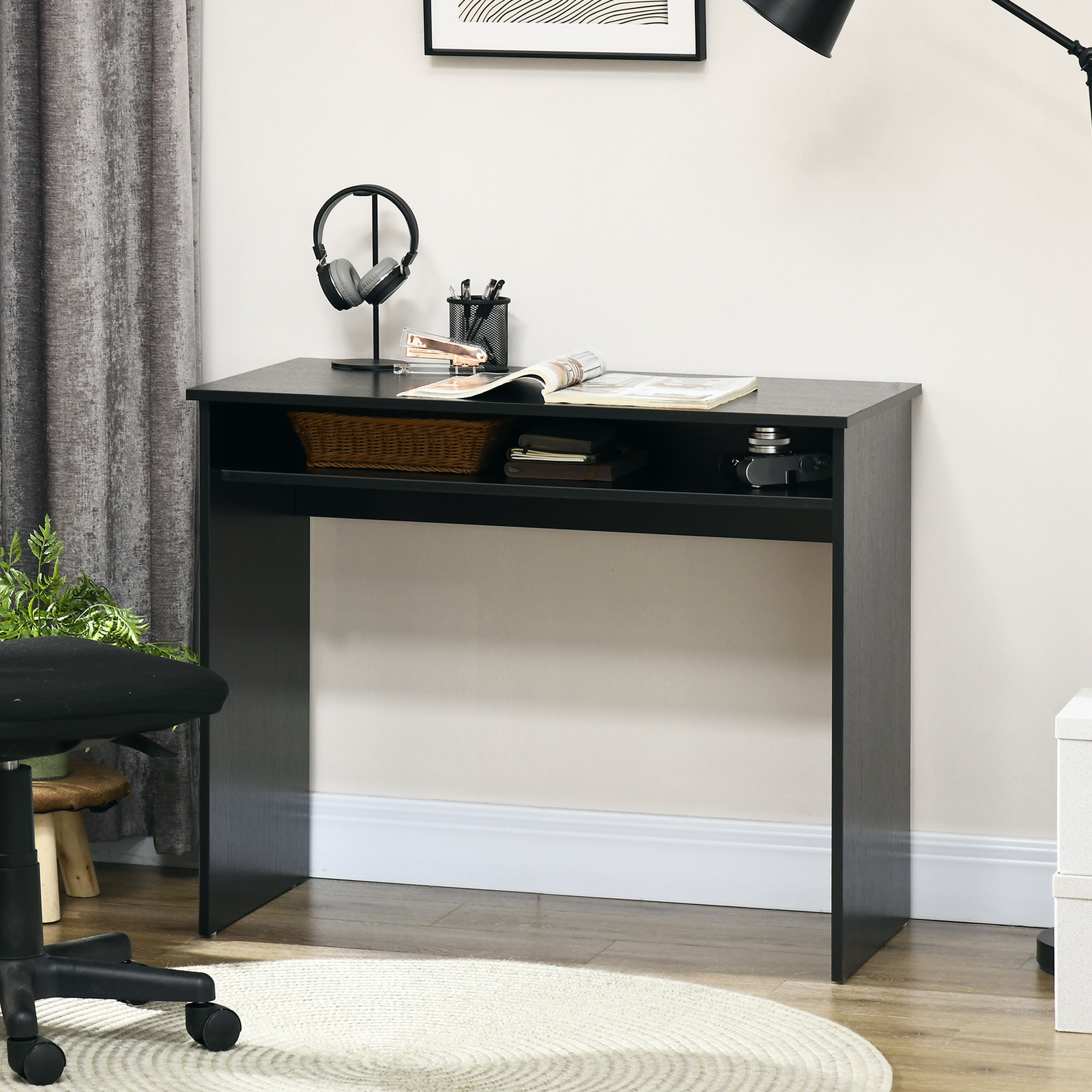 Writing Desk Laptop Table Workstation with Shelf Home Office High Gloss White