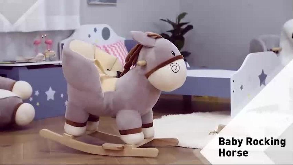 HOMCOM Cute Kids Ride-On Rocking Donkey W/ Sound Handlebars Seat Belt Plush Body