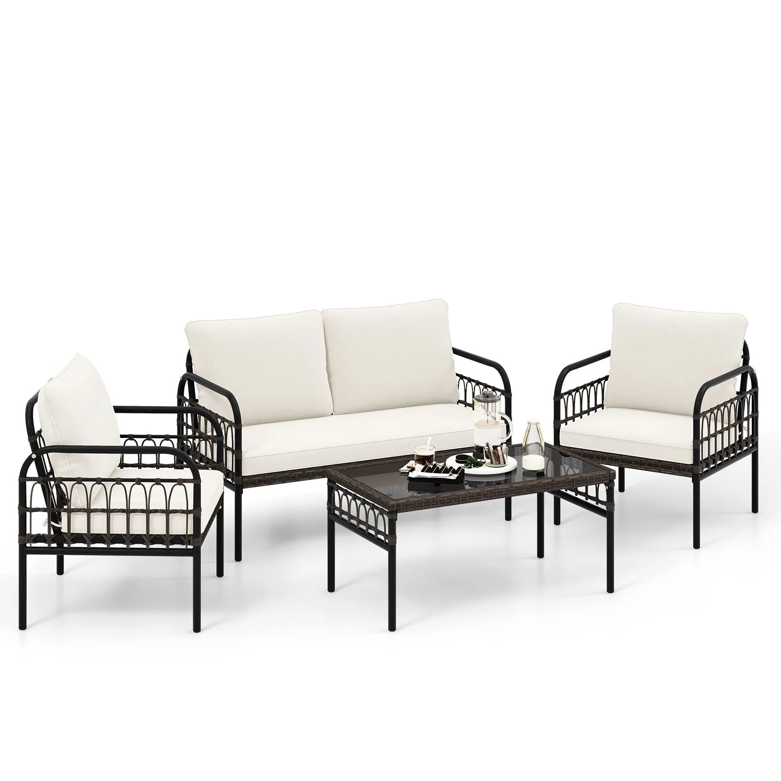 4 Pieces Patio Furniture Set with Soft Cushions