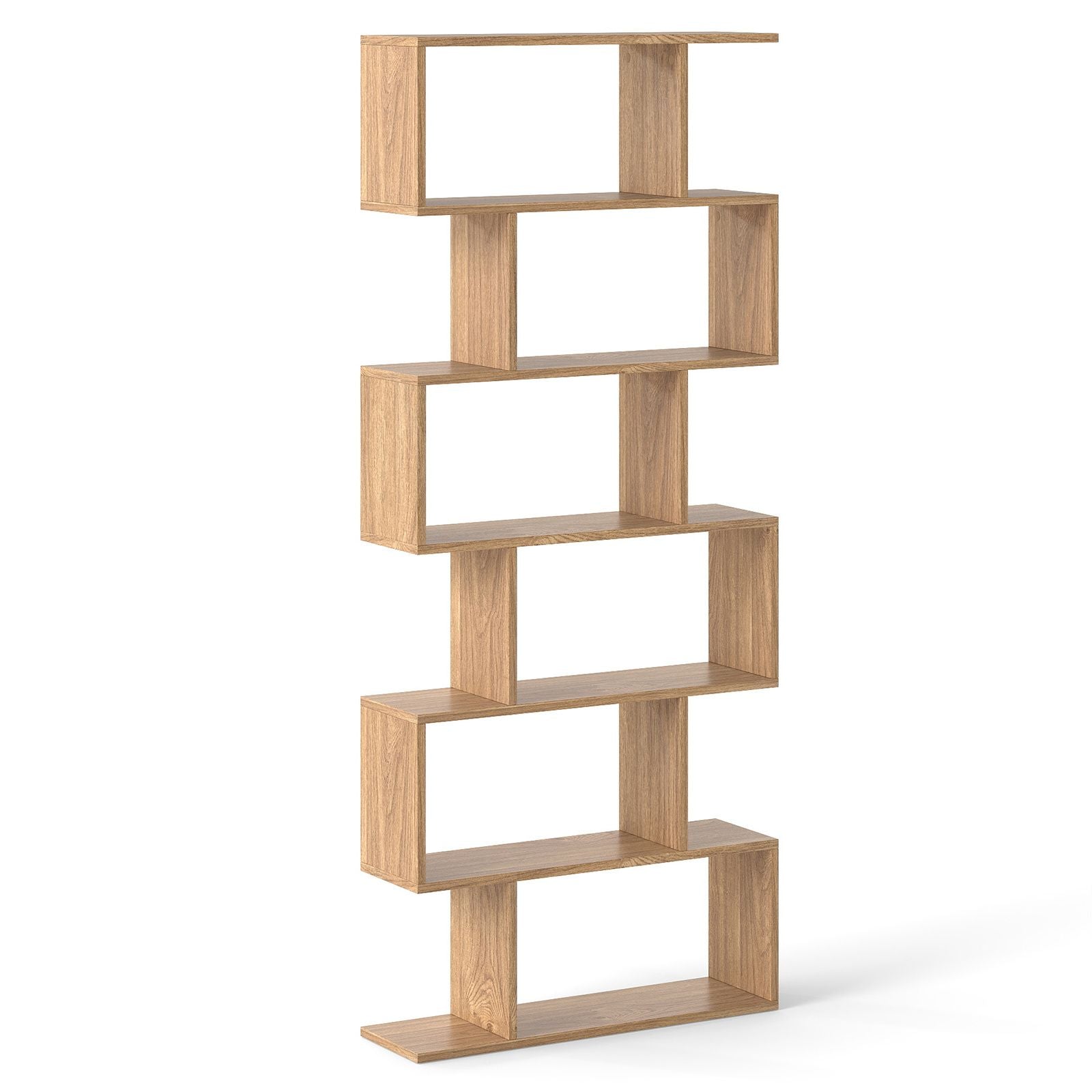 6-Tier S-Shaped Wooden Industrial Bookshelf