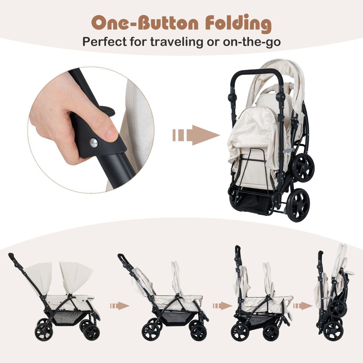 Double Pushchair with Adjustable Backrest and Sunshade