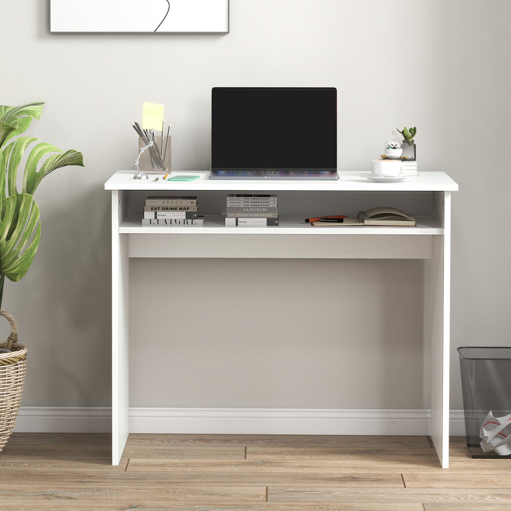 Writing Desk Laptop Table Workstation with Shelf Home Office High Gloss White