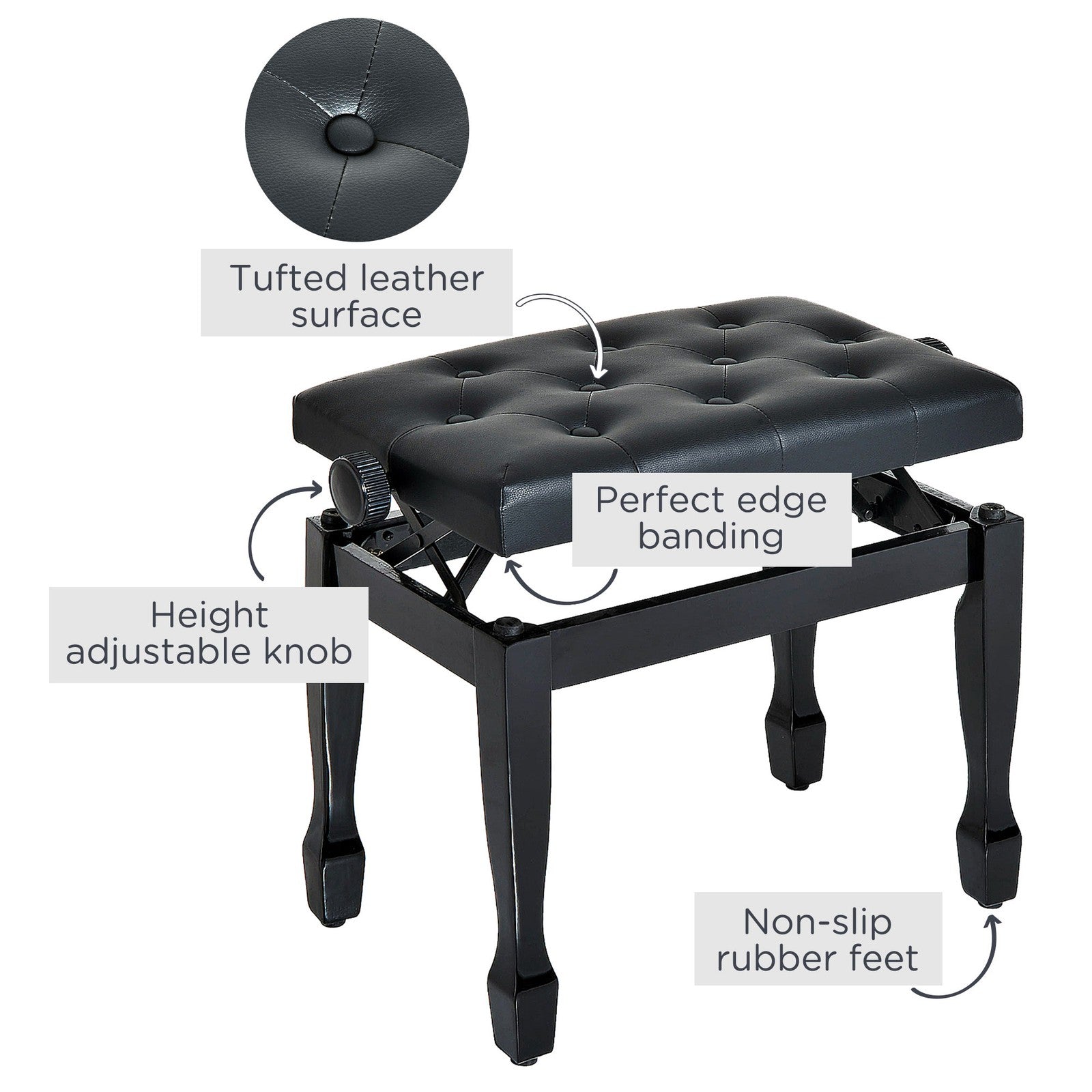 Classic Digital Keyboard Piano Bench Padded Seat Stool Solid Wooden